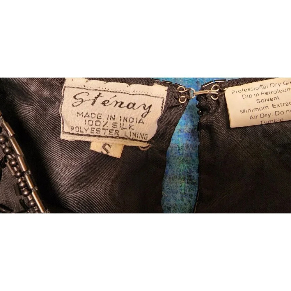 Womens 90s Vintage Stenay Fully Sequin Beaded‎ Blouse Size Small Flowers Black - Picture 5 of 8